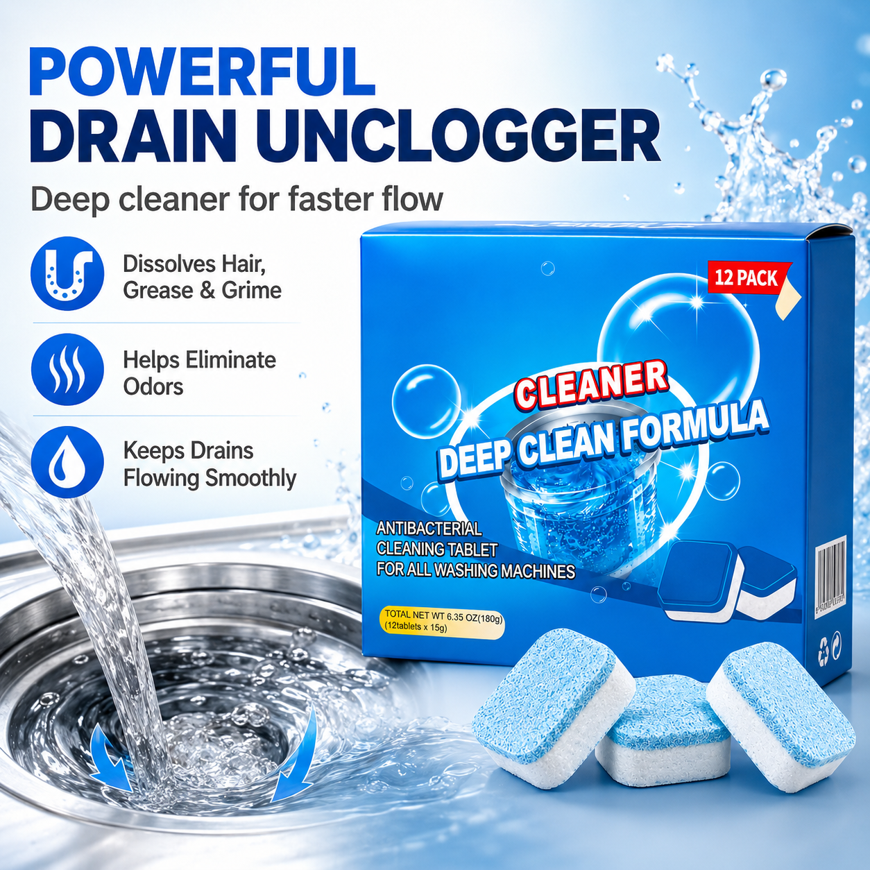 FlowFreez™ Drain Rescue Tablets — End Drain Hassles and Enjoy Year-Round Freshness with Zero Effort