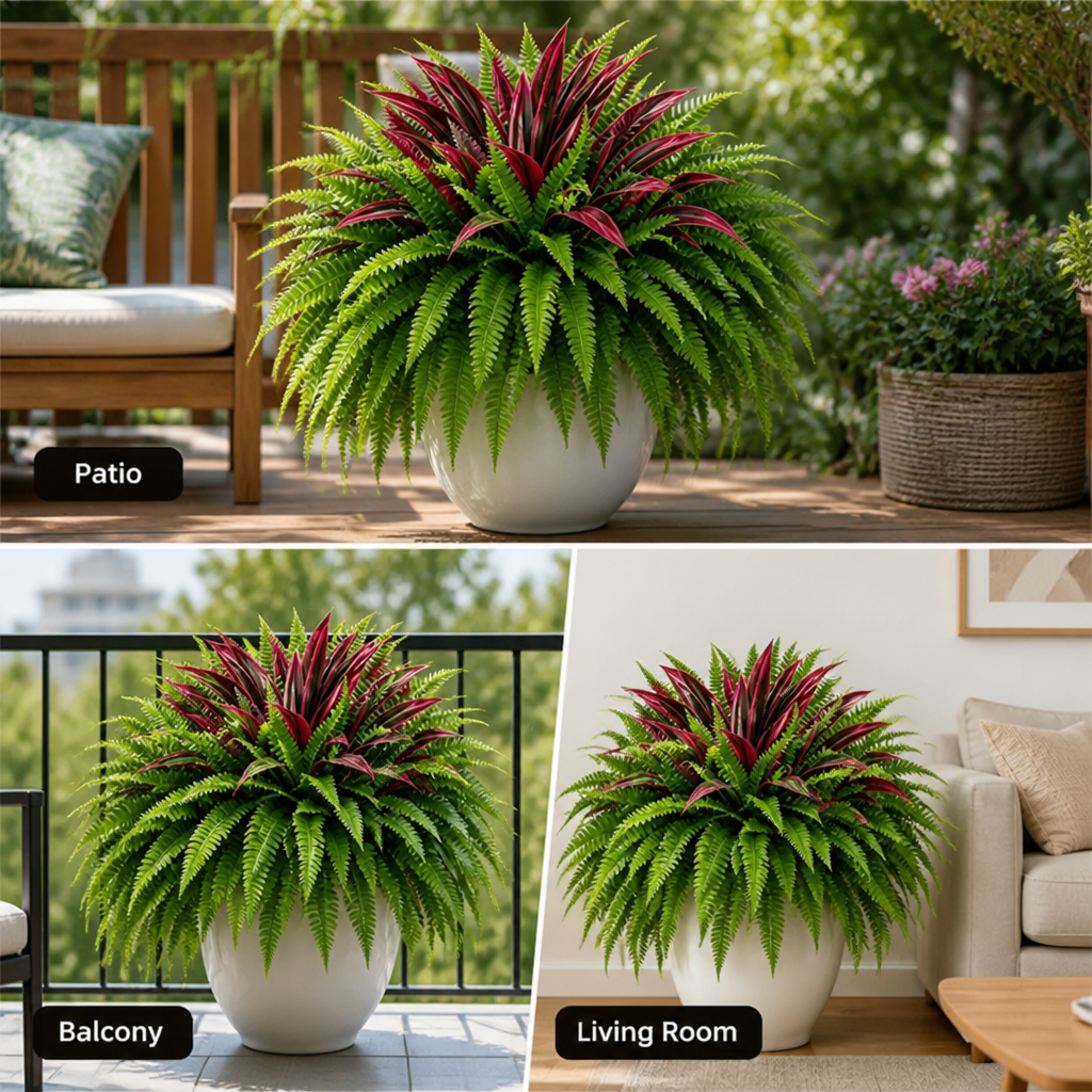 VitaLeaf™ Artificial Fern & Red Dracaena Plants — Bring Vibrant, Carefree Green Life Into Every Space