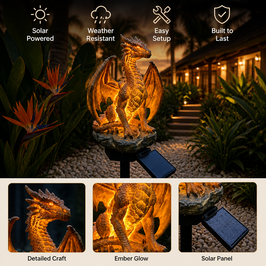EmberMyst™ Dragon Sentinel — Ignite Your Nights with Cozy, Solar-Powered Dragon Magic