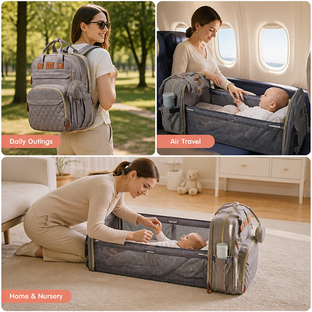 NurtureNest™ — Feel ready for every outing with baby’s essentials, bed, and changing mat in one bag