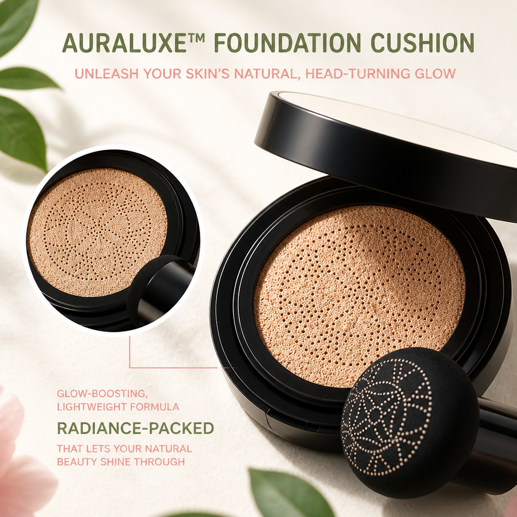 AuraLuxe™ Foundation Cushion — Unleash Your Skin’s Natural, Head-Turning Glow