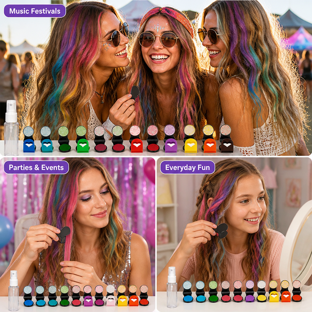12-Color Temporary Hair Chalk Set from VivaBurst™ — Unleash Electric Looks That Fade When You Say Goodbye