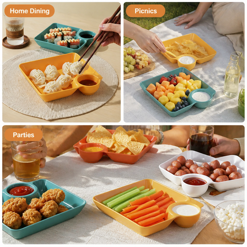 FlavoNest™ 2-in-1 Dip Plate — Keep Every Bite Crisp, Sauces Perfect, and Mealtime Mess-Free