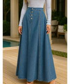 ValenciaLine™ Denim Maxi Skirt — Sculpt Your Curves and Own Every Room with Effortless Grace