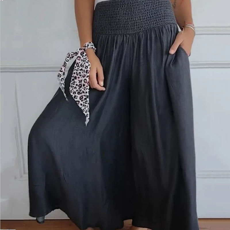AlturaMist™ Wide-Leg High-Waist Smocked Denim Trousers — Command Attention with Effortless Comfort and Flawless Shape
