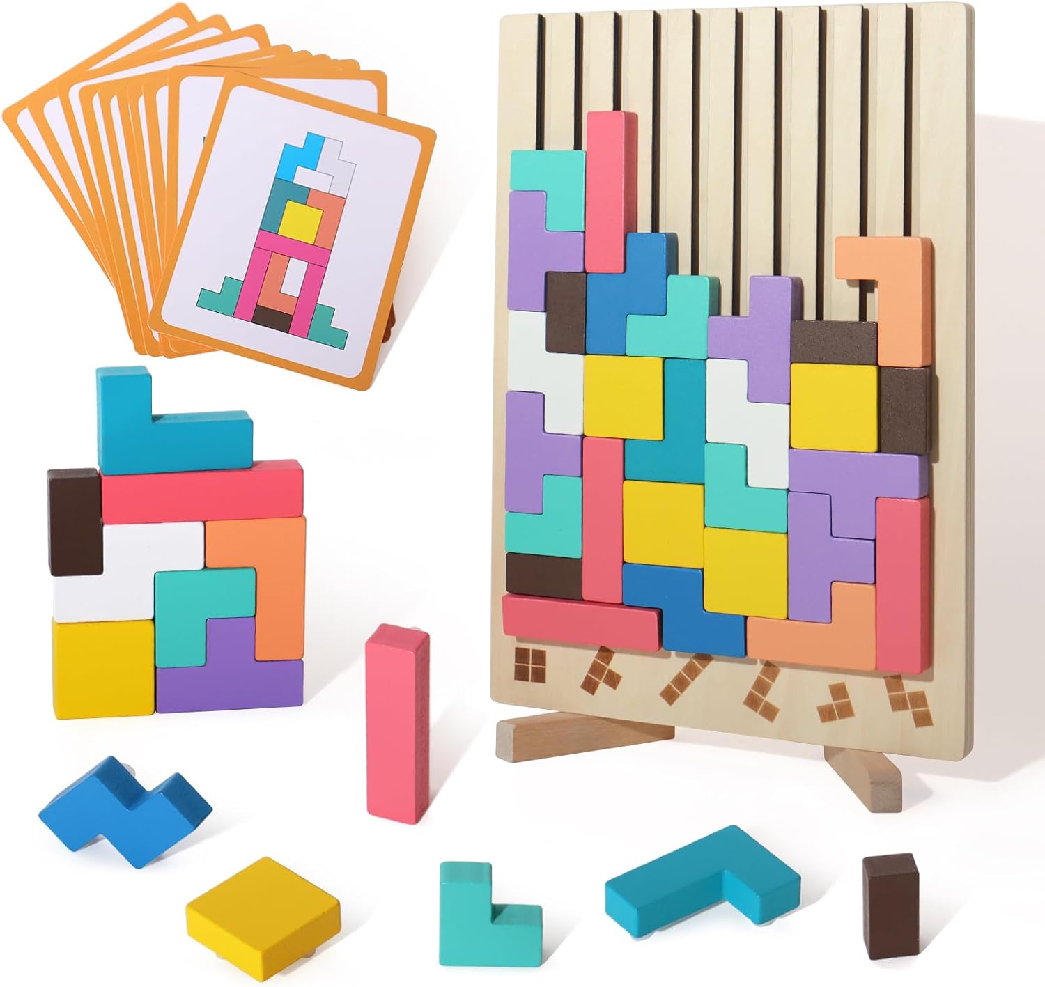 Wooden stacking game for promoting concentration and fine motor skills