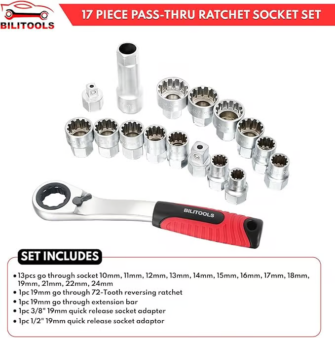 Rigidor™ 17-Piece Through-Socket Set — Conquer Tight Spaces and Crush Tough Repairs Without Struggle