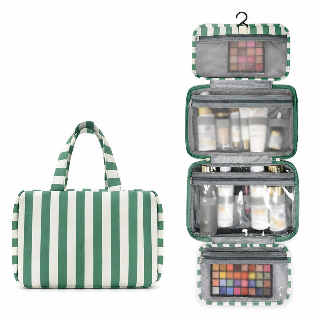 LumaTote™ Striped Hanging Toiletry Bag — Stay Effortlessly Organized and Travel Calm, Confident, and Spill-Free