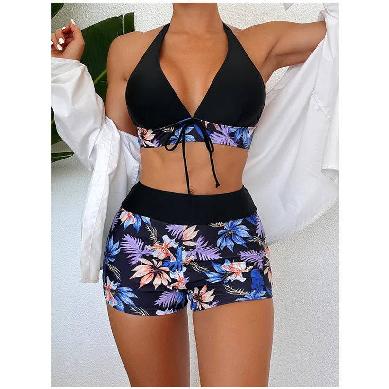 LuminaWave™ Floral Backless Shorty Bikini Set — Own Your Curves and Radiate Unstoppable Confidence