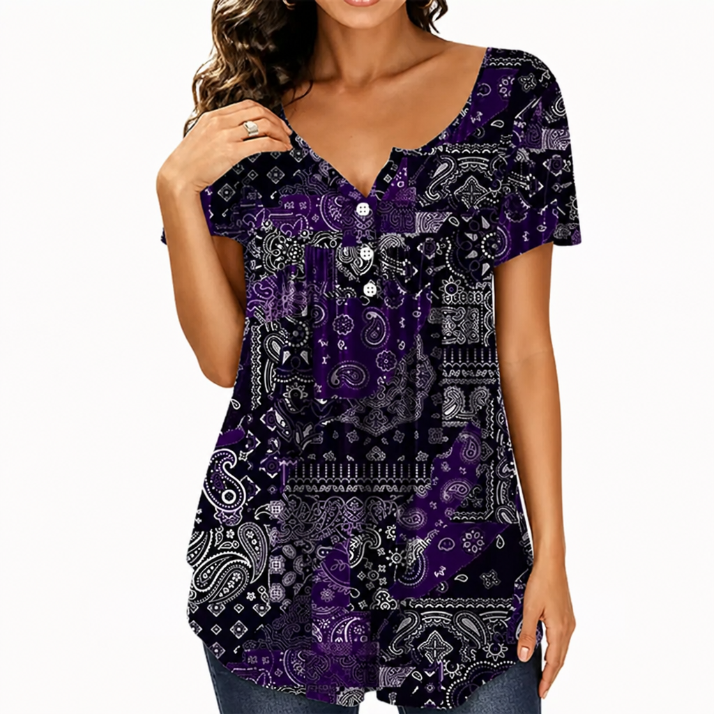 CelestaCharm™ V-Neck Top — Breeze Through Your Day in Effortless Cool Confidence