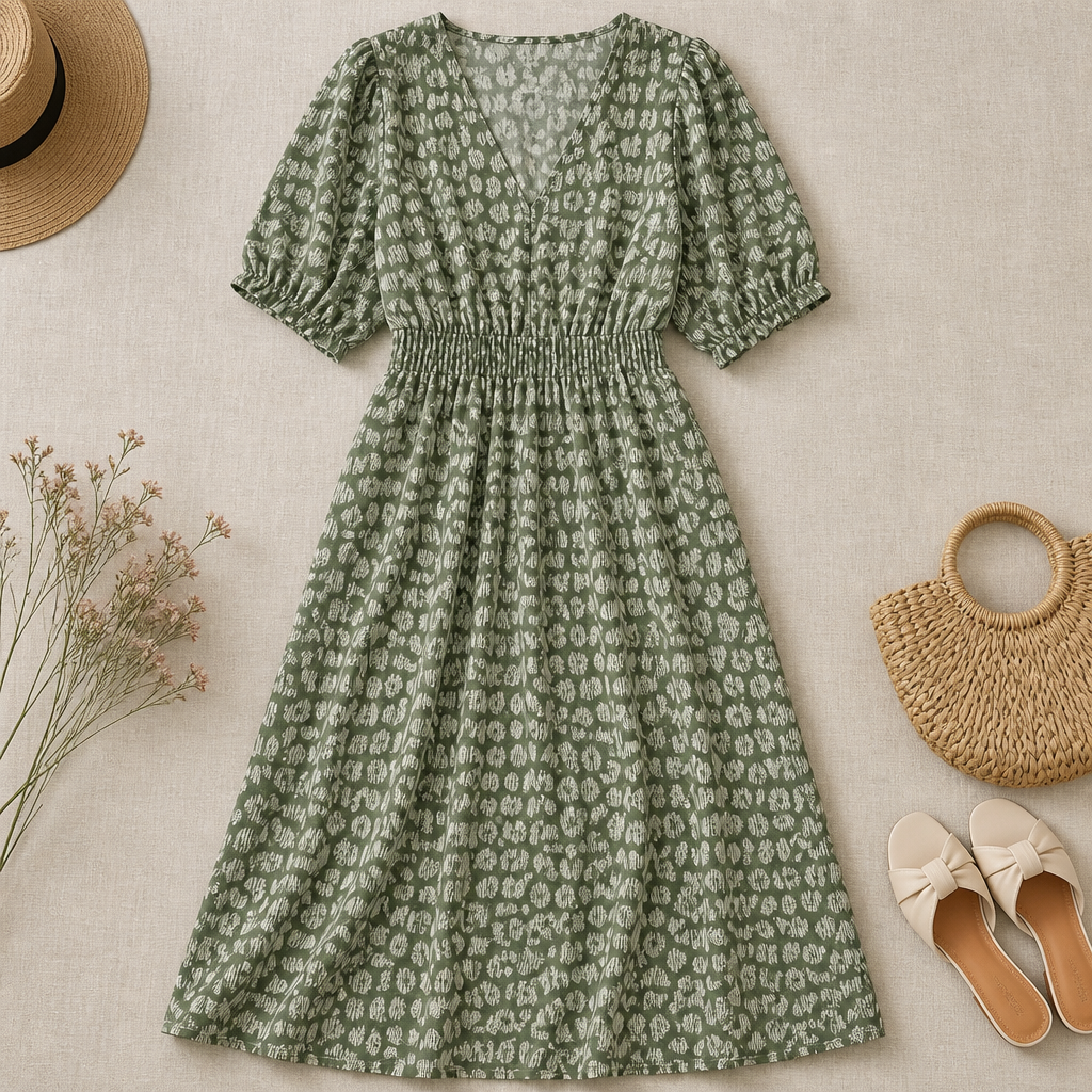 LumaLace™ V-Neck Printed Dress — Turn Heads Instantly with Effortless Comfort and Flawless Fit