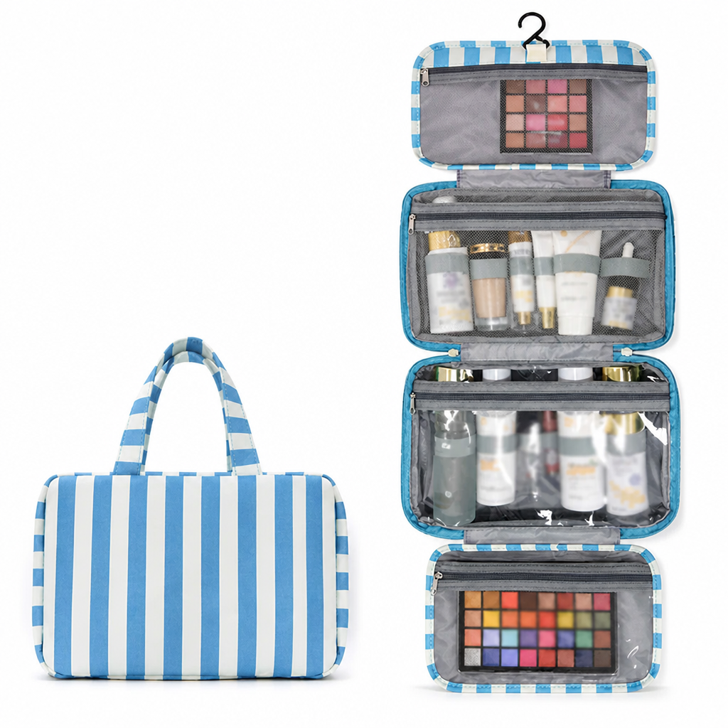 LumaTote™ Striped Hanging Toiletry Bag — Stay Effortlessly Organized and Travel Calm, Confident, and Spill-Free