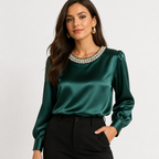 Lunavelle™ Pearl Satin Blouse — Own Every Room with Silky Radiance and Timeless Elegance