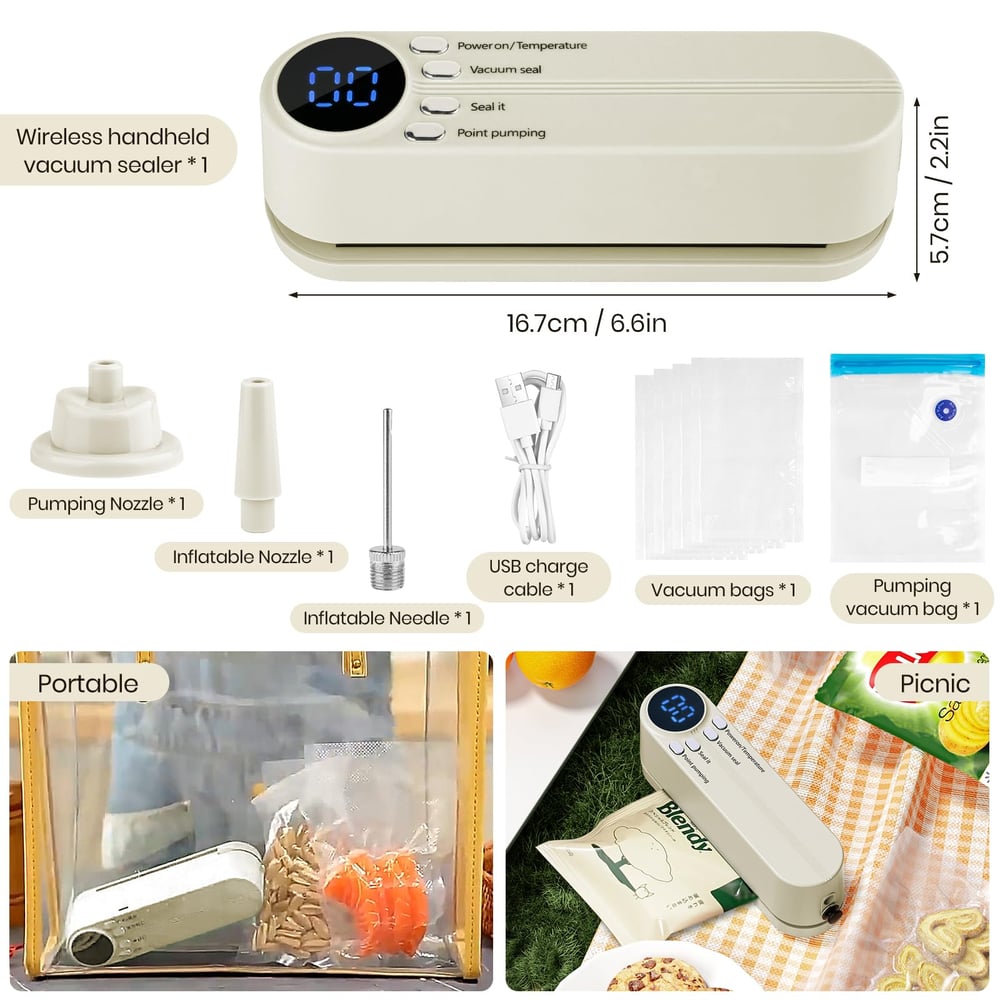 3-in-1 Wireless Mini Vacuum Sealer - Keep Food Fresh & More