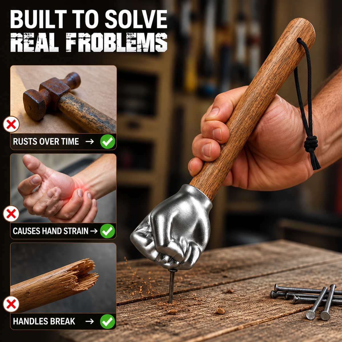 TitanGrip™ Fist-Shaped Hammer with Wooden Handle — Smash Every Task Without Fatigue or Frustration