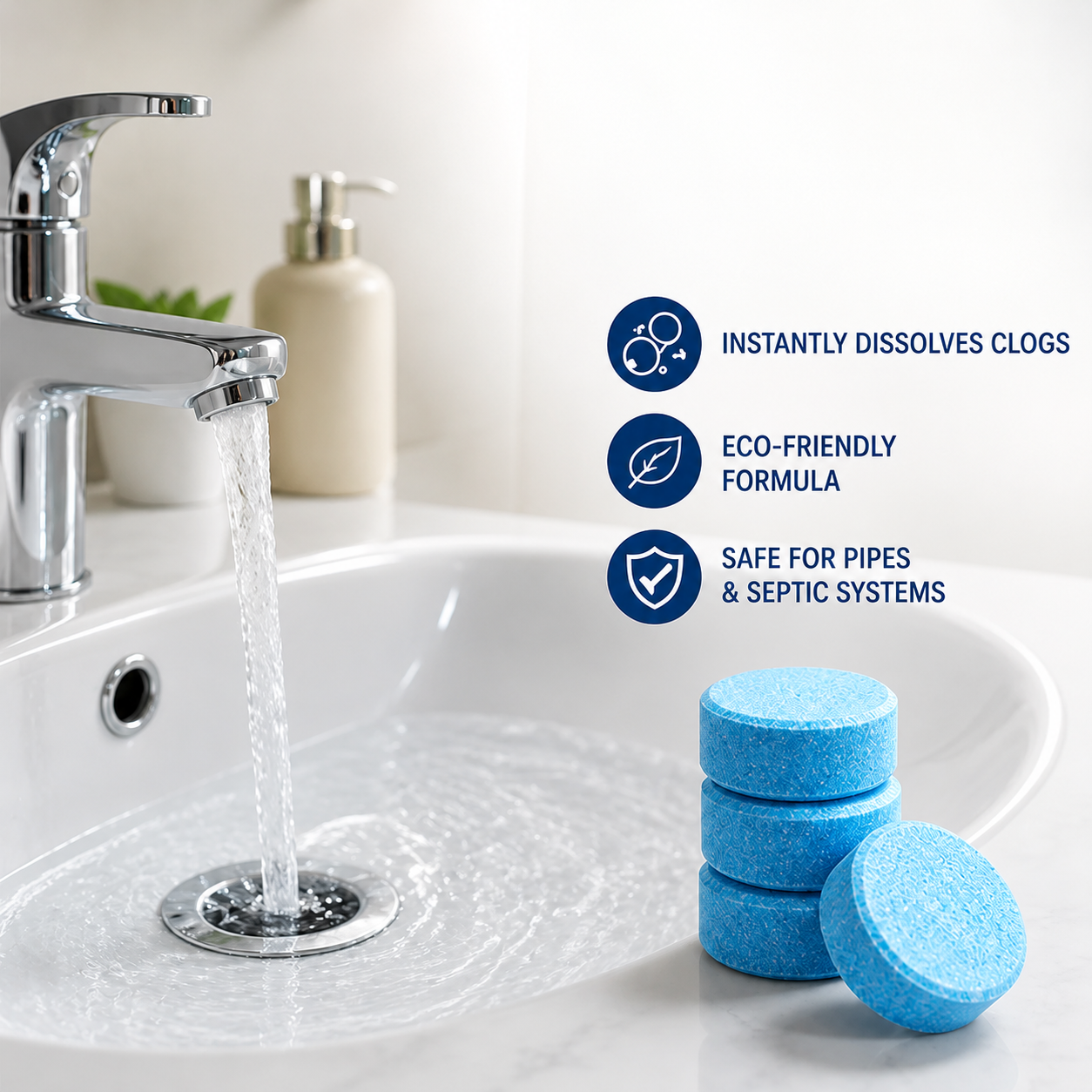 ClariFlow™ Effervescent Tablets — Effortless Fizzing Power That Clears Clogs and Refreshes Your Home Instantly