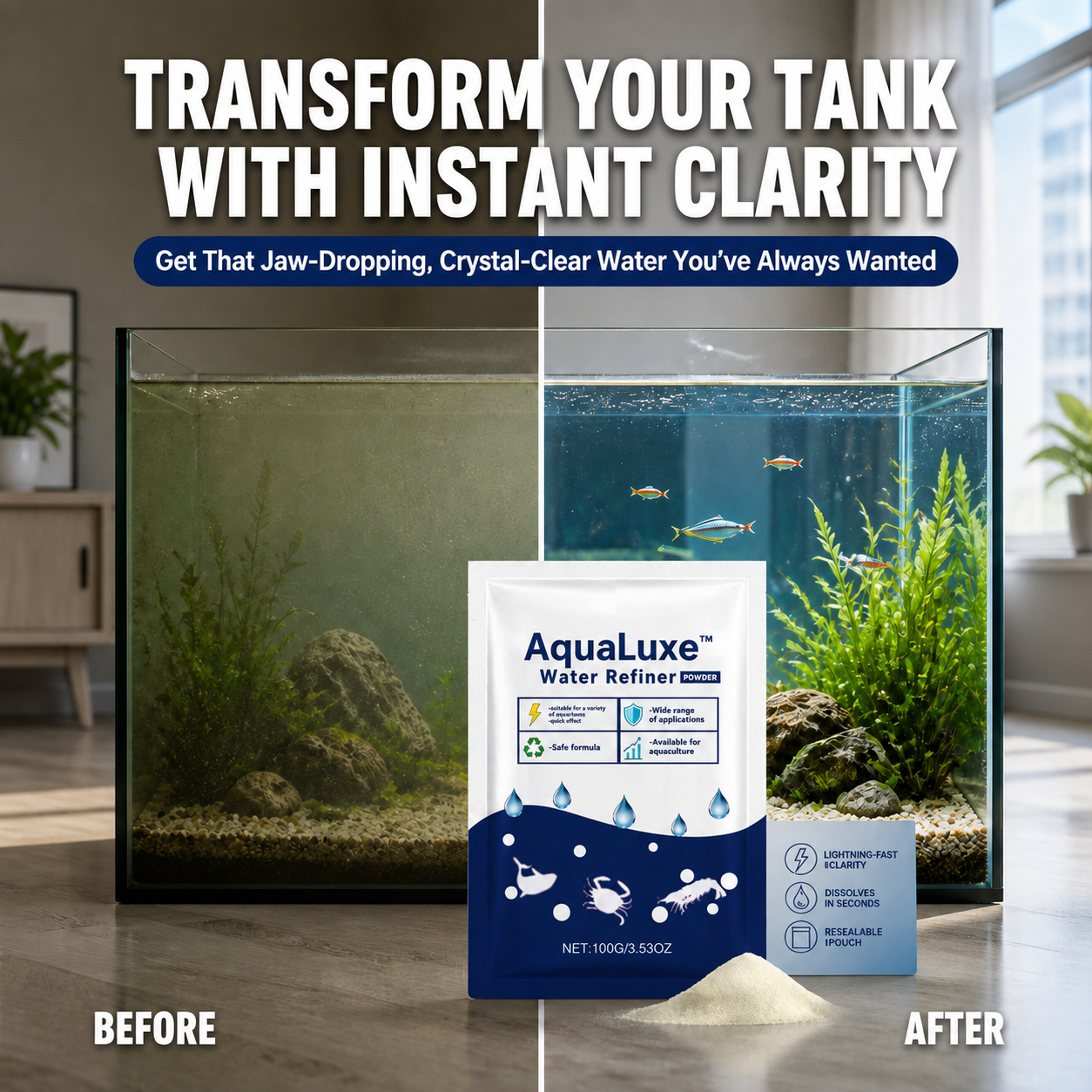 AquaLuxe™ Water Refiner — Transform Your Tank with Instant, Jaw-Dropping Clarity and Life