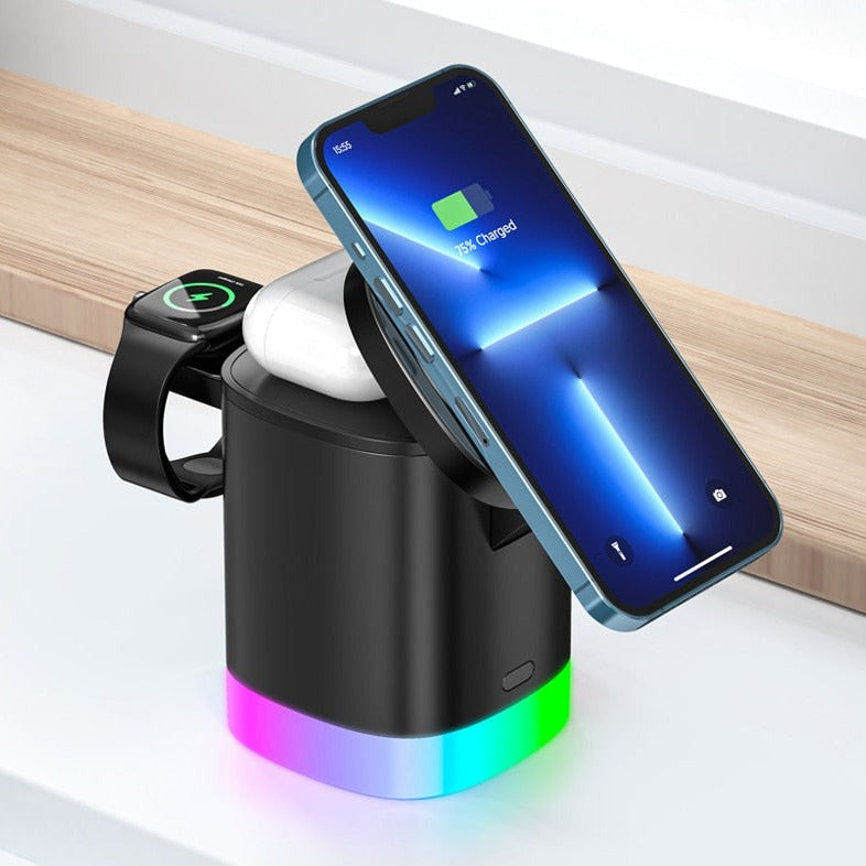HexHub™ - Station de charge rapide sans fil MagSafe 4 en 1 avec éclairage RVB 