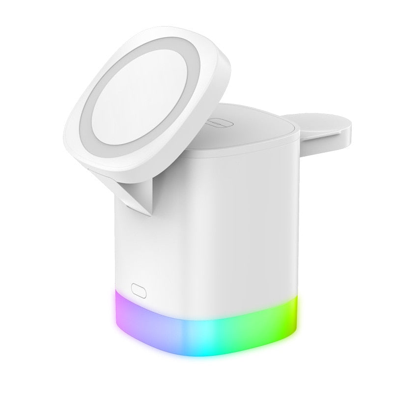 HexHub™ - Station de charge rapide sans fil MagSafe 4 en 1 avec éclairage RVB 