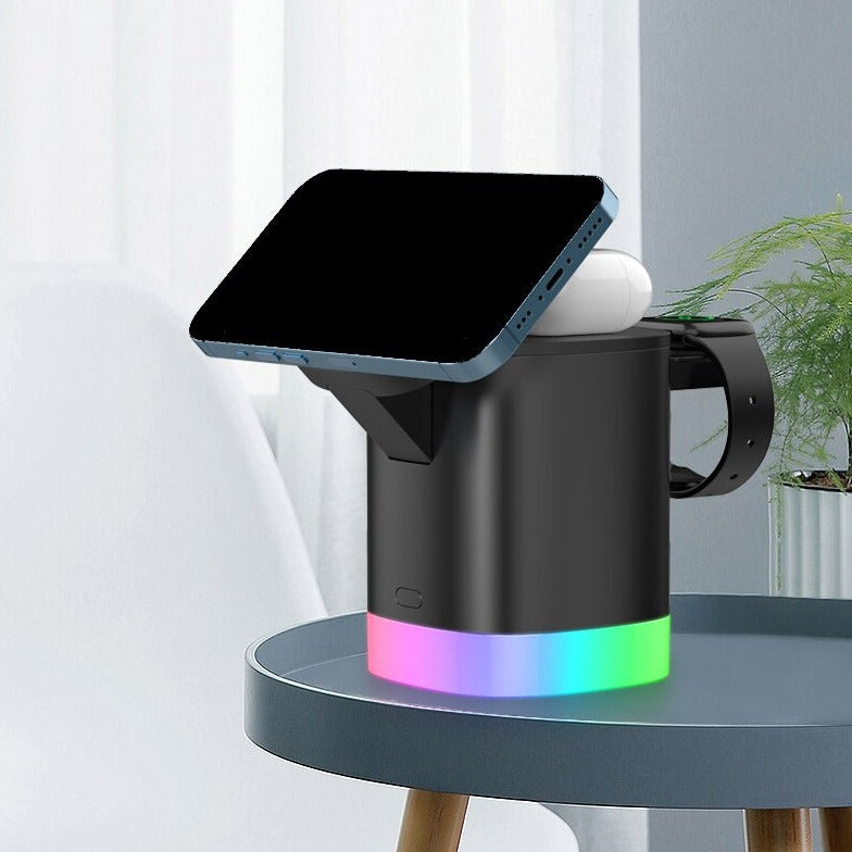HexHub™ - Station de charge rapide sans fil MagSafe 4 en 1 avec éclairage RVB 
