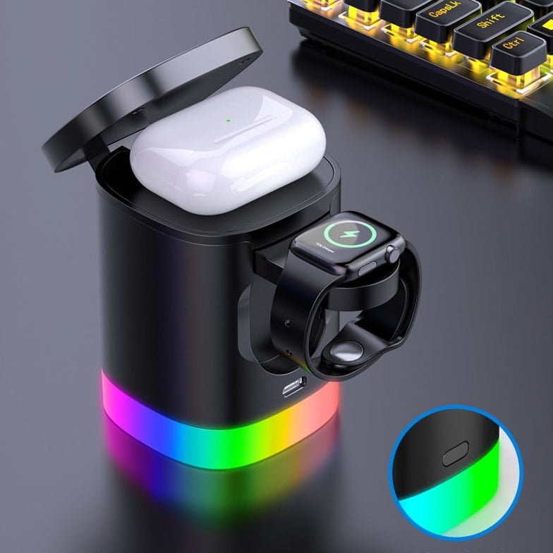 HexHub™ - Station de charge rapide sans fil MagSafe 4 en 1 avec éclairage RVB 