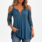 SeraphaSilk™ Lace Cold Shoulder Top — Own Every Room with Effortless Elegance and Confidence