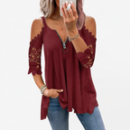 SeraphaSilk™ Lace Cold Shoulder Top — Own Every Room with Effortless Elegance and Confidence