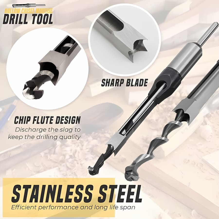 SharpEdgePro™ Hollow Chisel Bit — Achieve Flawless Square Holes That Make Your Woodwork Shine