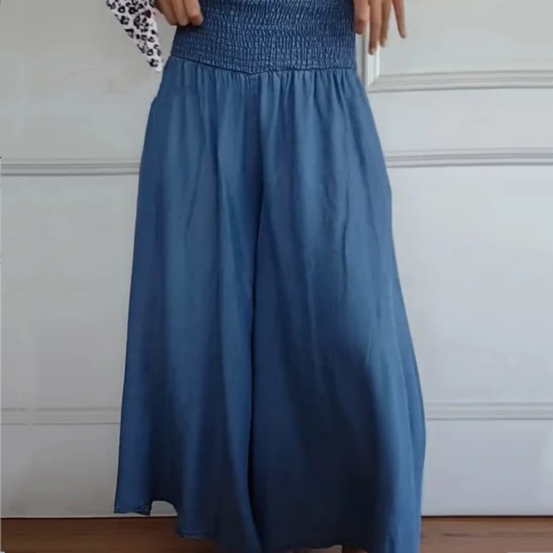 AlturaMist™ Wide-Leg High-Waist Smocked Denim Trousers — Command Attention with Effortless Comfort and Flawless Shape