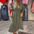 LumaLuxe™ V-Neck Printed Dress — Unleash Your Radiance with Flattering Comfort and Head-Turning Style