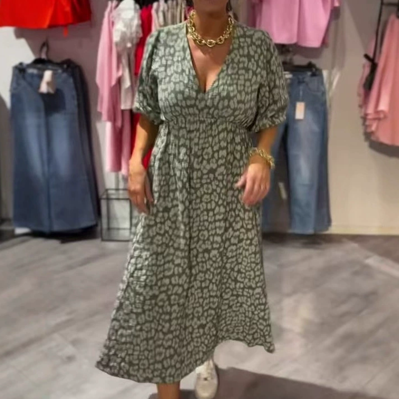 LumaLuxe™ V-Neck Printed Dress — Unleash Your Radiance with Flattering Comfort and Head-Turning Style