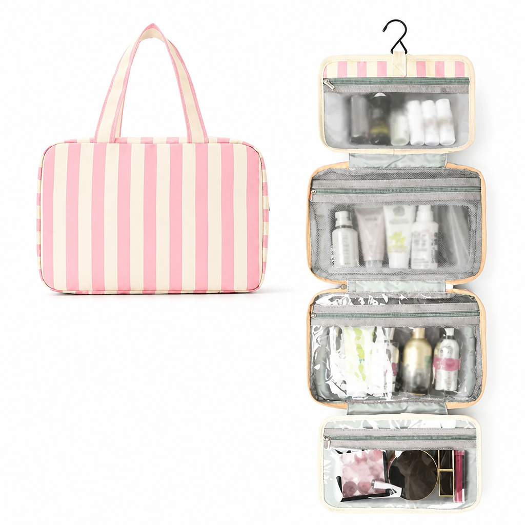LumaTote™ Striped Hanging Toiletry Bag — Stay Effortlessly Organized and Travel Calm, Confident, and Spill-Free
