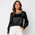 Lunavelle™ Pearl Satin Blouse — Own Every Room with Silky Radiance and Timeless Elegance