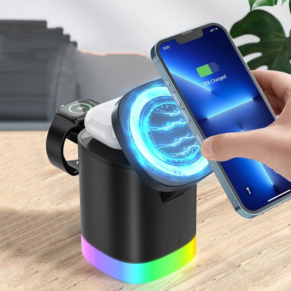 HexHub™ - Station de charge rapide sans fil MagSafe 4 en 1 avec éclairage RVB 
