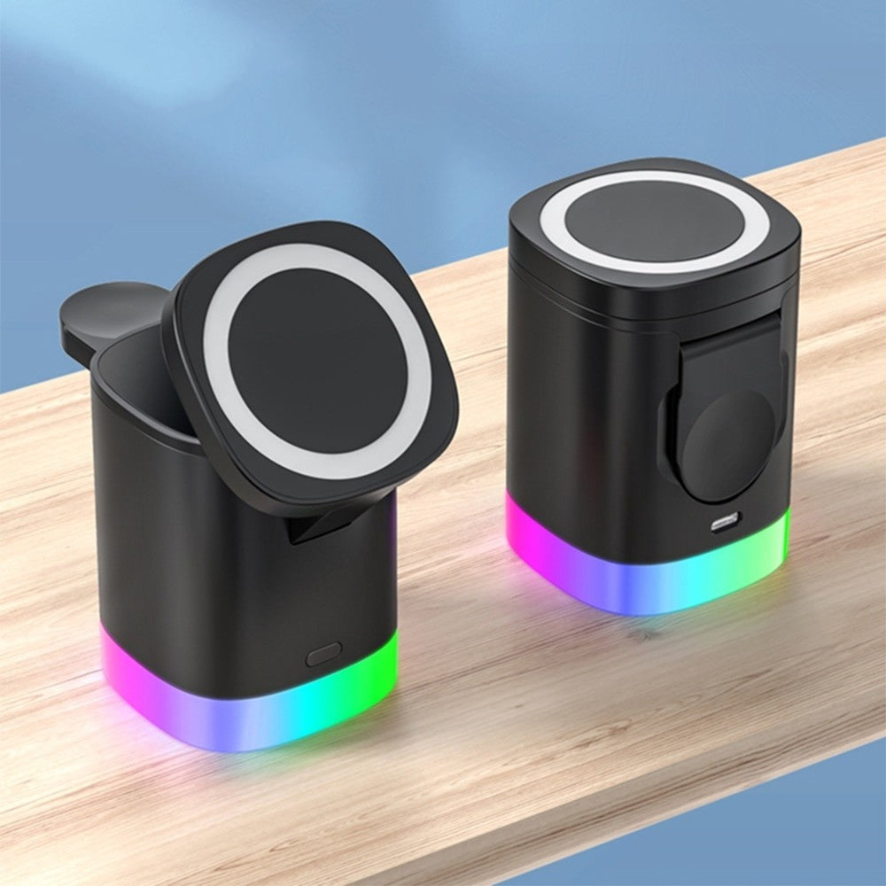HexHub™ - Station de charge rapide sans fil MagSafe 4 en 1 avec éclairage RVB 