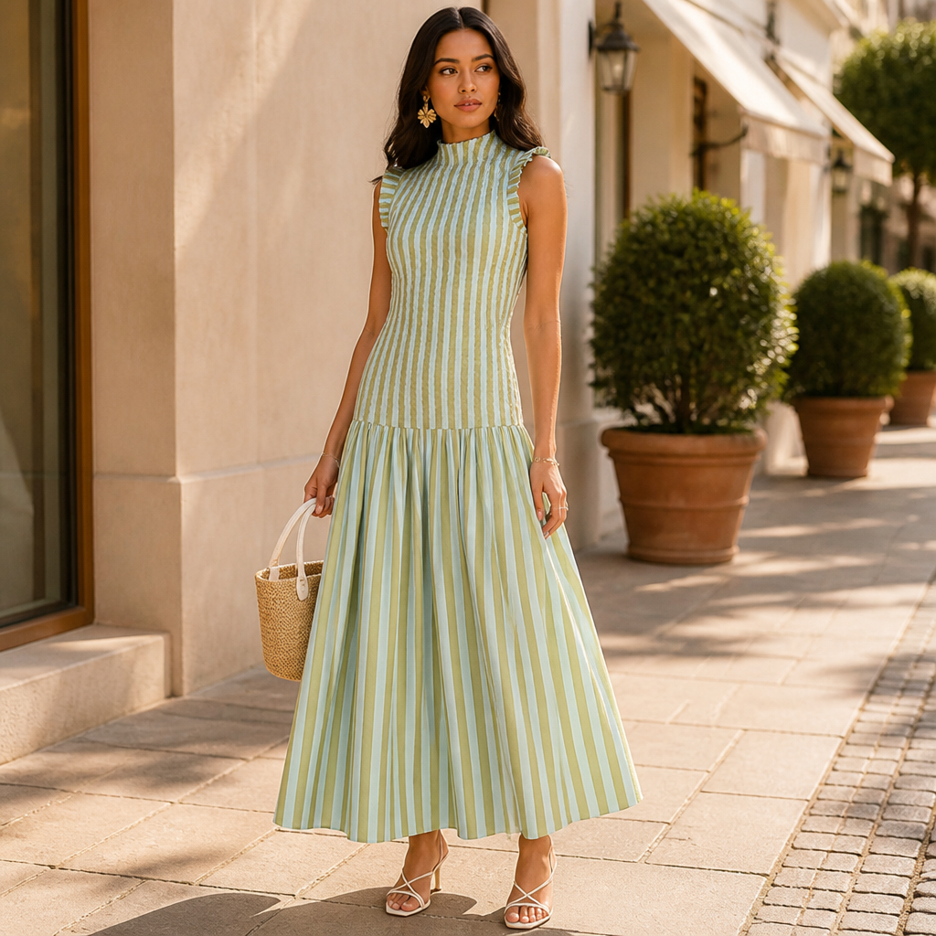 ZephyraFlow™ Stripe Maxi Dress — Own Every Curve with Effortless, Cool Confidence