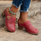 Elegant closed-toe sandals with block heels