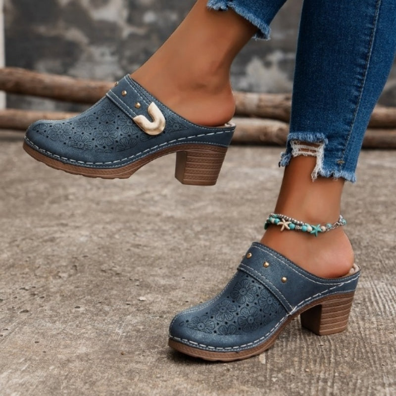 Elegant closed-toe sandals with block heels