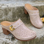 Elegant closed-toe sandals with block heels