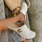 Elegant closed-toe sandals with block heels