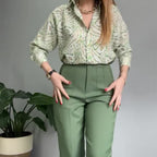 2-piece set of printed shirt and button-up pants for women